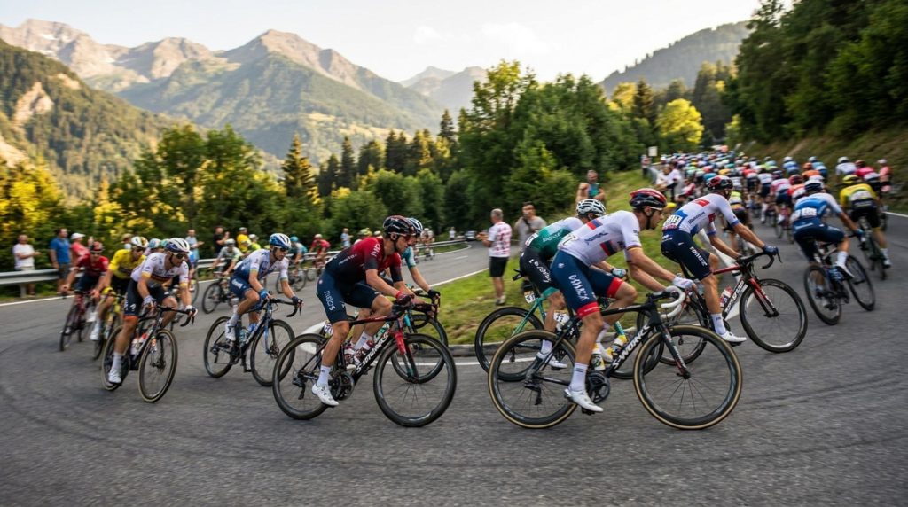 Radsportler erklimmen eine Berg.